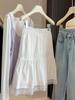 High-Waisted A-Line White Lace Crochet Midi Skirt for Women - Slimming, Petite, Fluffy Summer Style