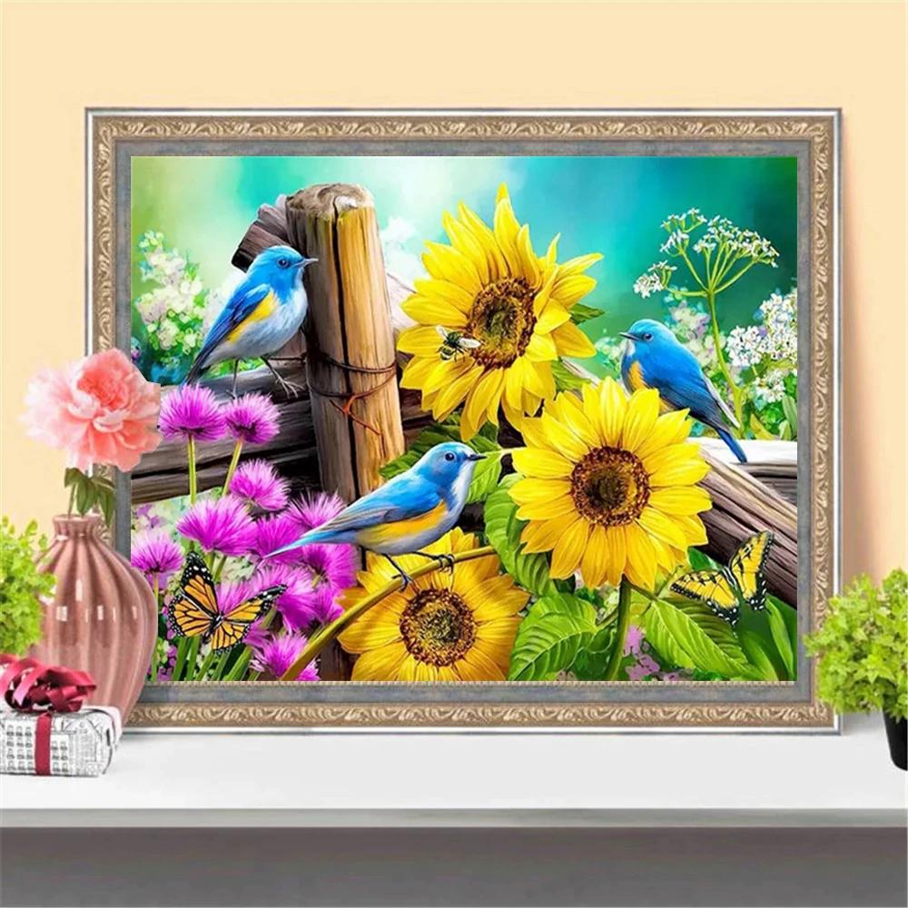 Full Drill Diamond Painting Bird Cross Stitch 5D Diamond Embroidery Animal Mosaic Sunflower Art Rhinestone Home Decor