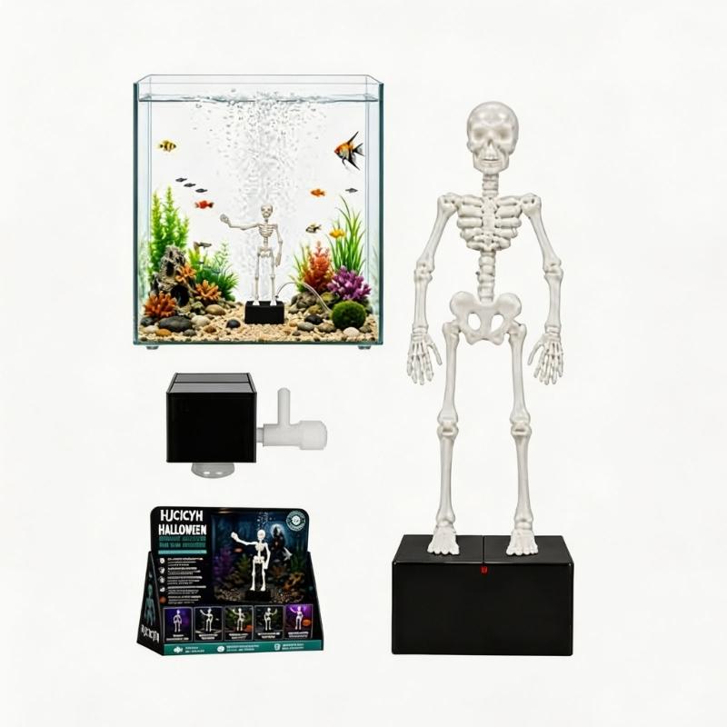 Dynamic Skeleton Figurine, Halloween Fishtanks Ornament with Glowing Design, Aquarium Display Decors for Seasonal Scene Landscape