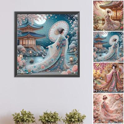 Japanese Geisha Beauty Full DIY 5D Round Drill Diamond Painting Gem Art 40x40cm for Adults/Beginners Gift Idea Home Decor
