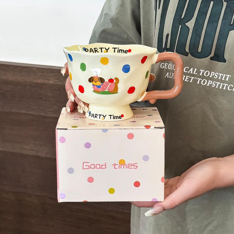 

Ceramic Mug Girl Cute Household Drinking Cup New 2025 Dormitory Breakfast Coffee Cup Office Tea Cup High Value Coffee Mug 370ML