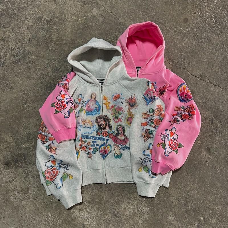 2025 American Retro Gothic Rock Letter 3D Printed Sweater Harajuku Style Hooded Loose Versatile Sweatshirt Jacket