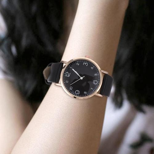 LEDMOMO Women's Waterproof Watch, Juvia Analog Watch with Leather Strap, Black, Perfect for Junior High School Girls and Exams
