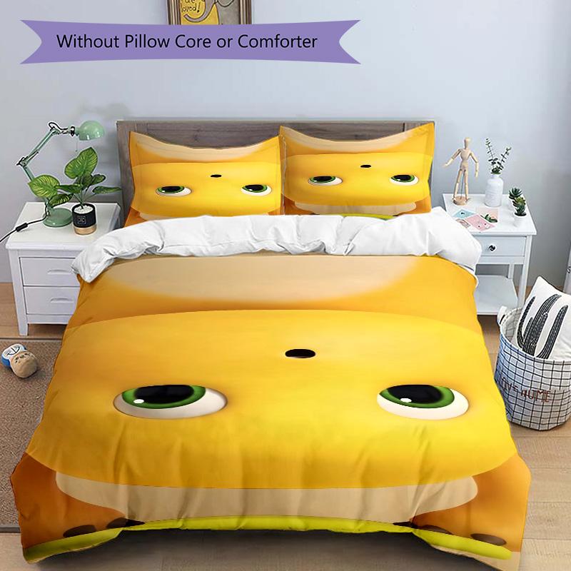 Yellow Cartoon Character Face Print 3Pcs Bedding Set,Duvet Cover with 2 Bedro,Pillowcase Home Birthday Gift
