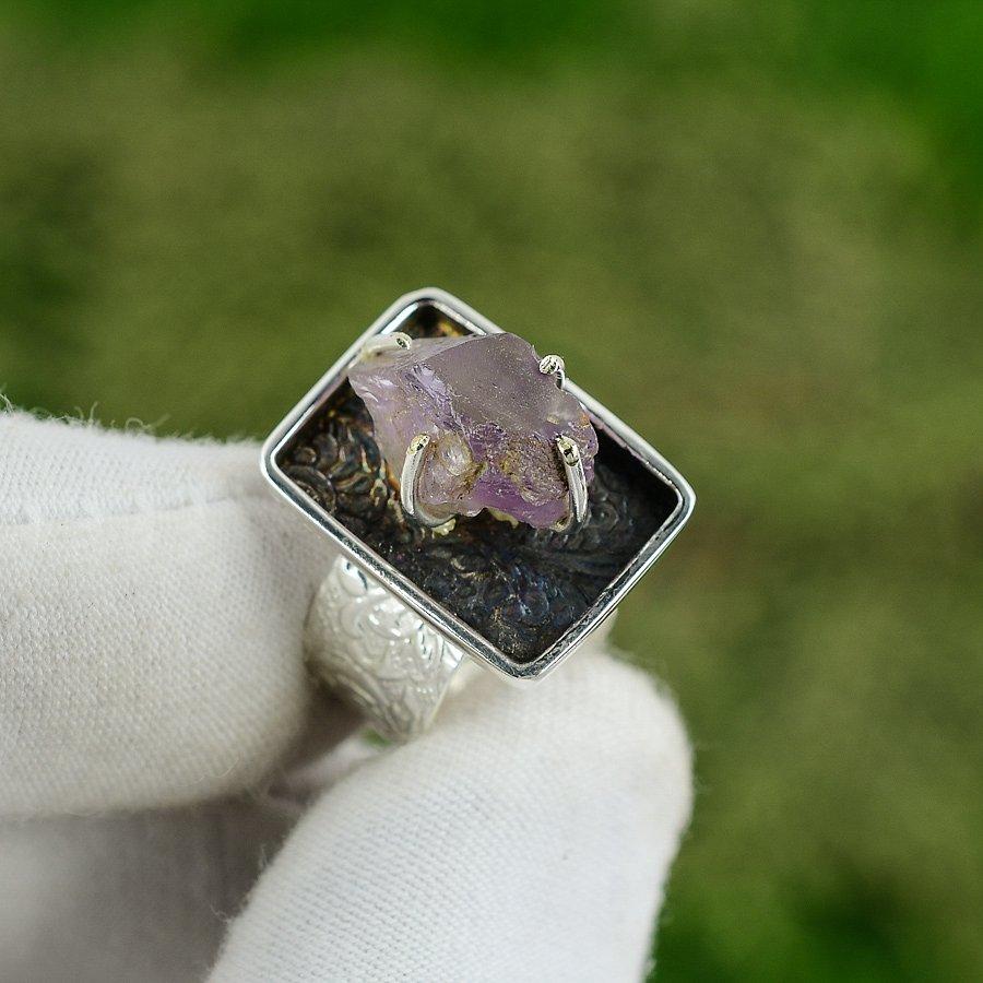 Gift For Her Natural Amethyst Rough Statement Adjustable Ring 925 Silver Adjustable