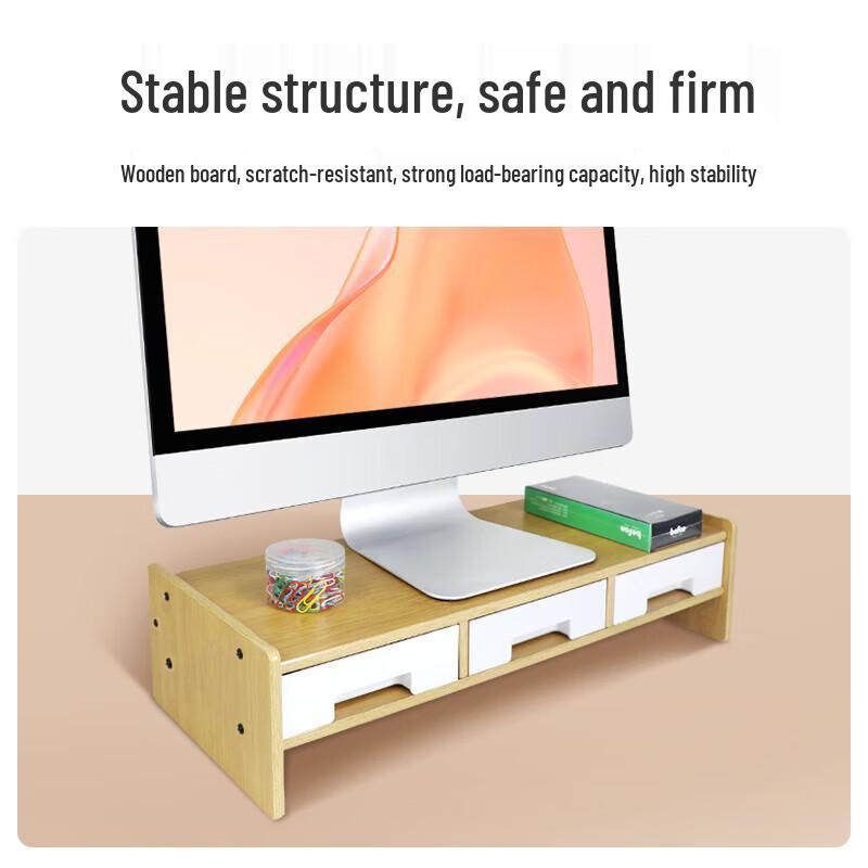 Beifang Bamboo Monitor Riser with 3 Storage Drawers