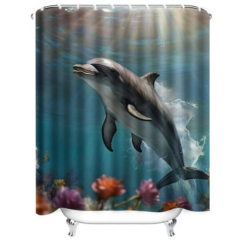 Realistic Dolphin Scene Shower Curtain - Lifelike Ocean Life Design For A Unique, Waterproof Bathroom Dcor