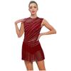 Womens Gymnastics Ballet Lyrical Dance Leotard Dress Rhinestone Embellished Mesh Skirt Dress Modern Contemporary Dance Costume