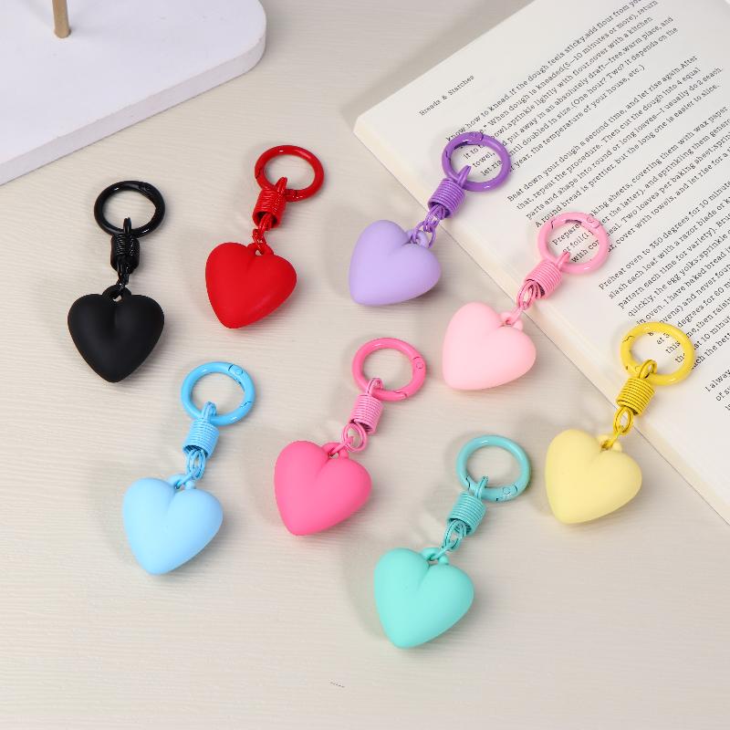 2Pcs Cute Candy Color Heart Keychain Korean Simple Love Keyring Bag Pendant Hanging Decoration Car Key Holder Couple Gifts