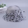 Polka Dot Top Hat Women's Summer Dome Organza Flower Socialite Style Foldable Fisherman Hat Sun Protection Large Brim