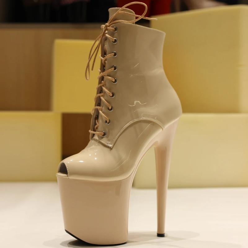 Soleist Extrem 8" Stiletto Heel Lace-Up Peep Toe Pole Dance Exotic Platform Short Boots Size 35-43