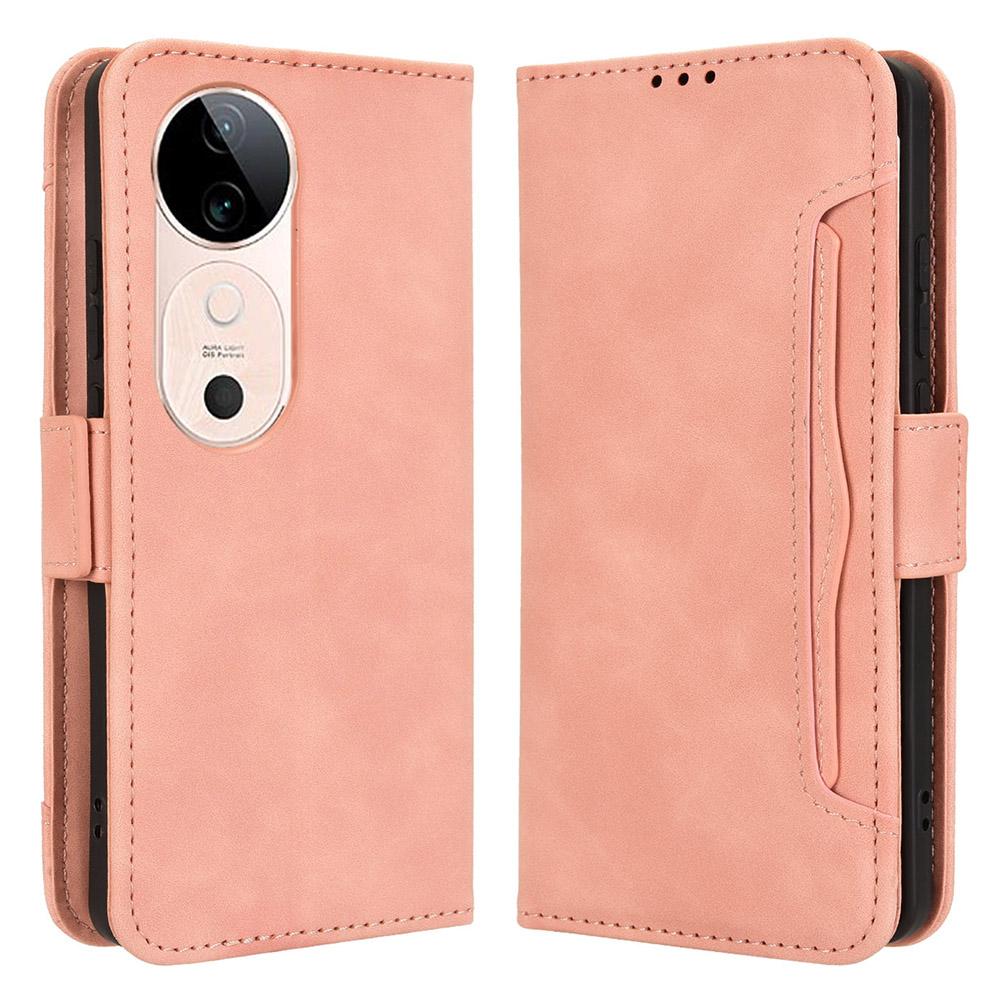 

For vivo S19 5G Case Multiple Card Slots Leather Stand Phone Cover Pink