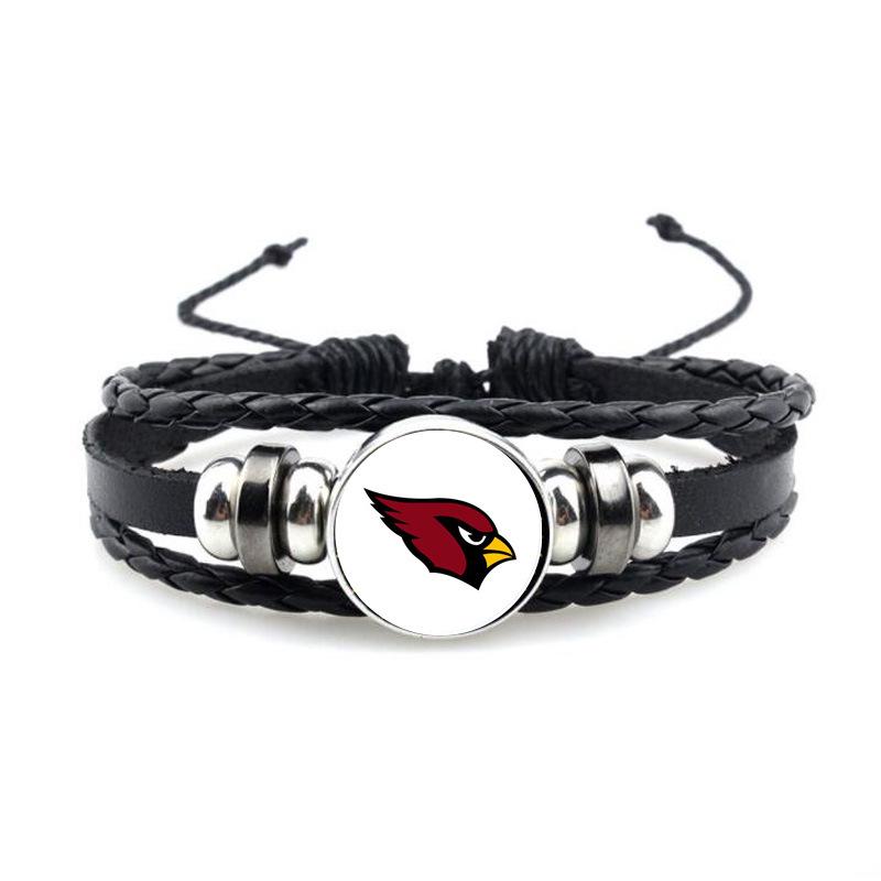 NFL 32 Teams Schwarzes Vintage-Leder-Football-Armband mit Zeit-Edelstein