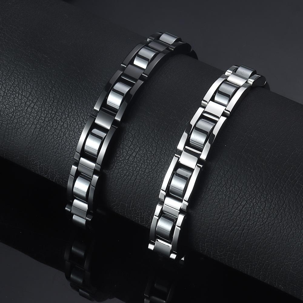 Pulseira Masculina de Aço Inoxidável Preta de Pedra Biliar de 12 mm de Largura Pulseira Magnética Removível Preta para Saúde Biológica