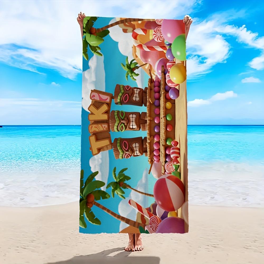 

1PC Tropical Tiki Mask Beach Towel, Anti-Slip Microfiber, Quick-Dry, Durable Vibrant Pattern for Beach Pool Summer Party W30*H60(CM)