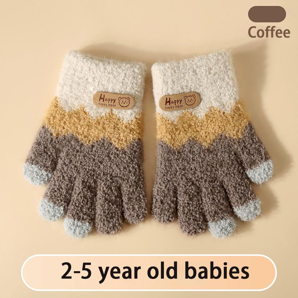 

2-5 Year Old Winter Knitted Plush Cartoon Children s Gloves Cold Resistant Full Finger Gloves Cute Teddy Bear Woolen Warm Gloves кавовий
