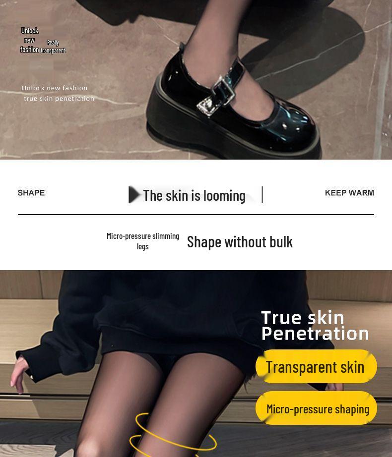 Grey-Black See-Through Base Layer Leggings with Fleece - Women’s Spring/Autumn/Winter Style for Bare Legs Look