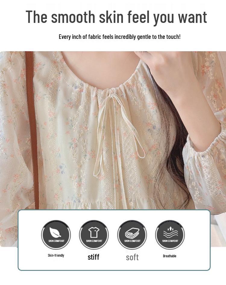 2026 Spring Fashionable Embroidered Korean-Style Sweet Maternity Long Dress