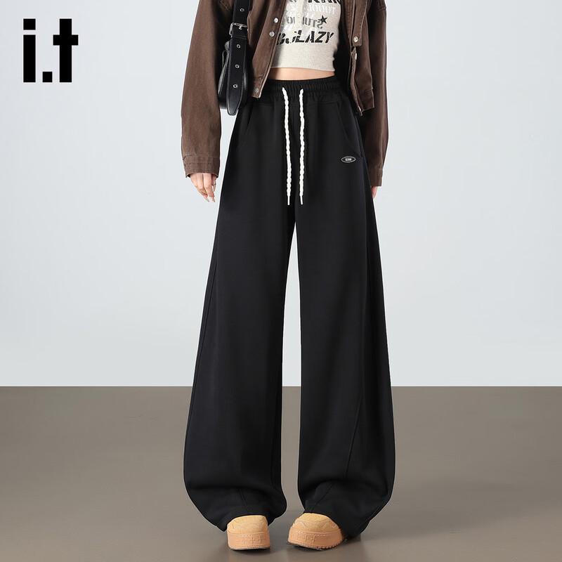 izzue it Women s Loose Fit High-Waist Curved-Leg Casual Pants S