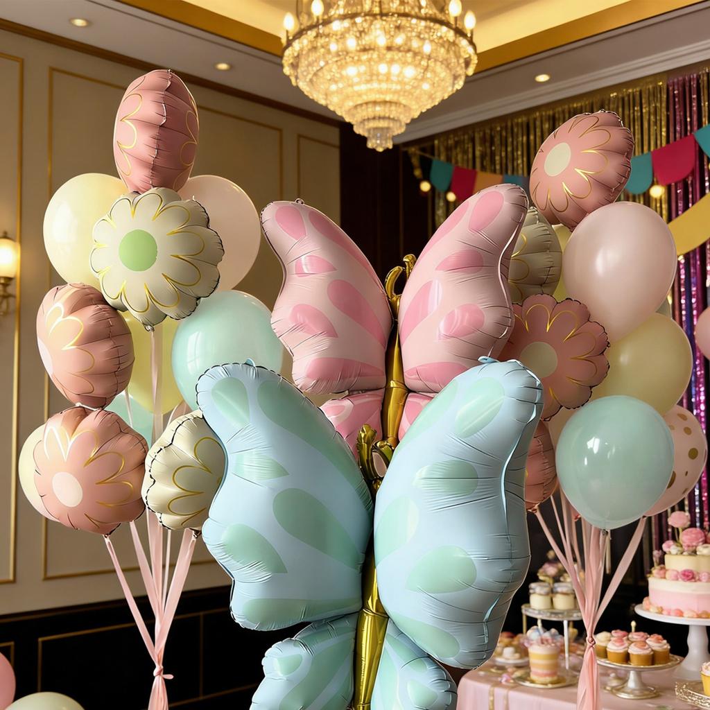 Matte Butterfly Balloon Set Flower Aluminum Film Balloon for Mother's Day Shower Birthday Decoration Butterfly Flower Balloon