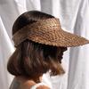 Rattan-Sonnenvisierhut für Damen Natürlicher PALMBLATT-VISIER Breiter Rand Sonnencap Mädchen Sonnenschutz Sommer Stroh-Strandhut Derby Urlaubs Hut