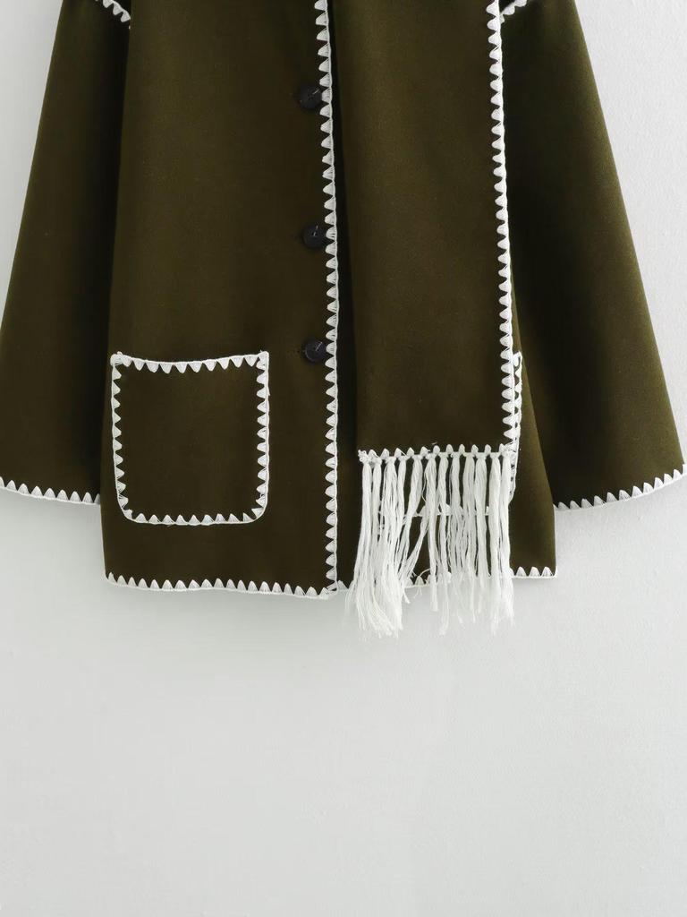 Autumn 2023 Women's Cross-Border Street Fashion Woolen Coat with Scarf Embellishments.