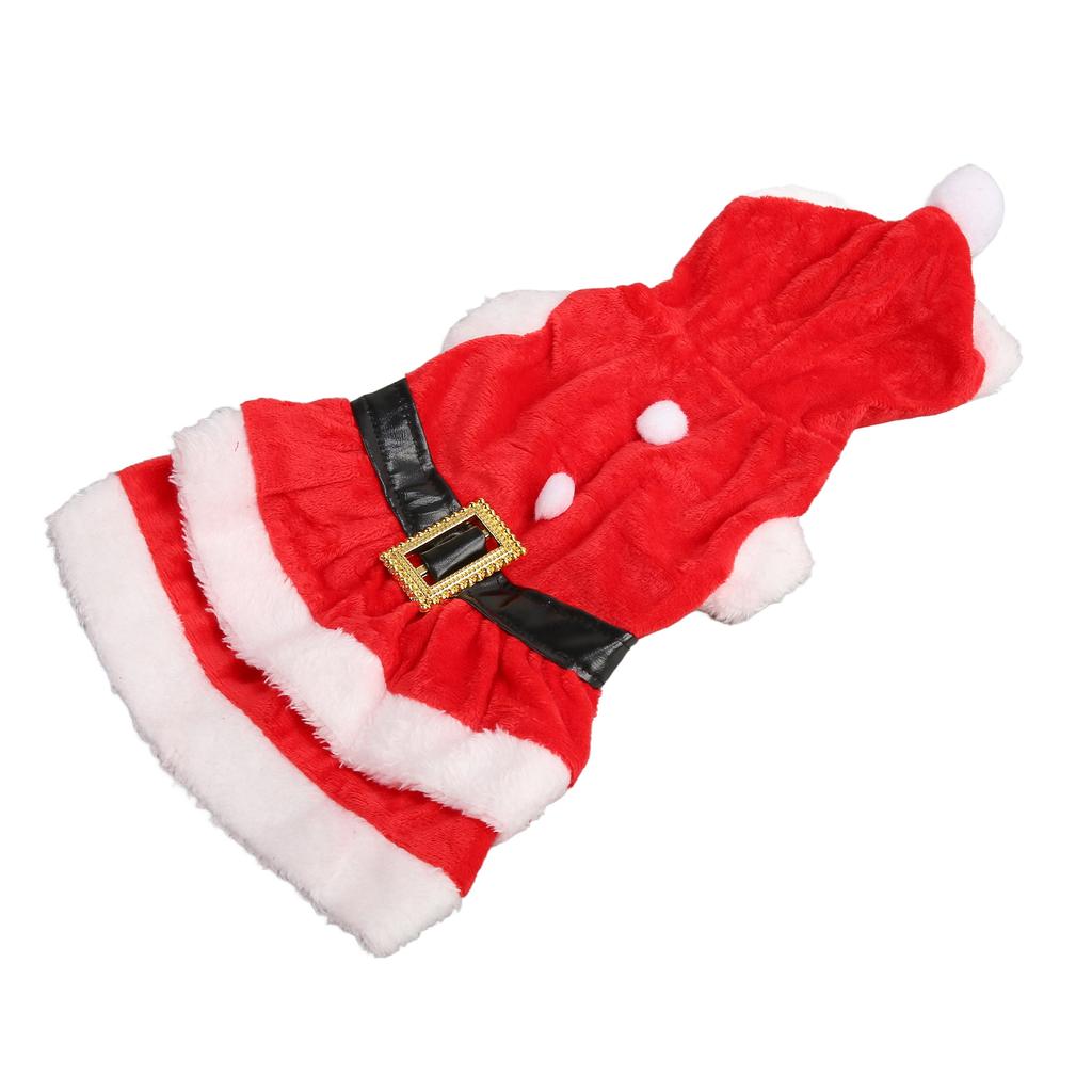 Pet Christmas Dress Soft Thickened Double Sided Coral Fleece Breathable Button Closure Dog Santa Dress for Winter