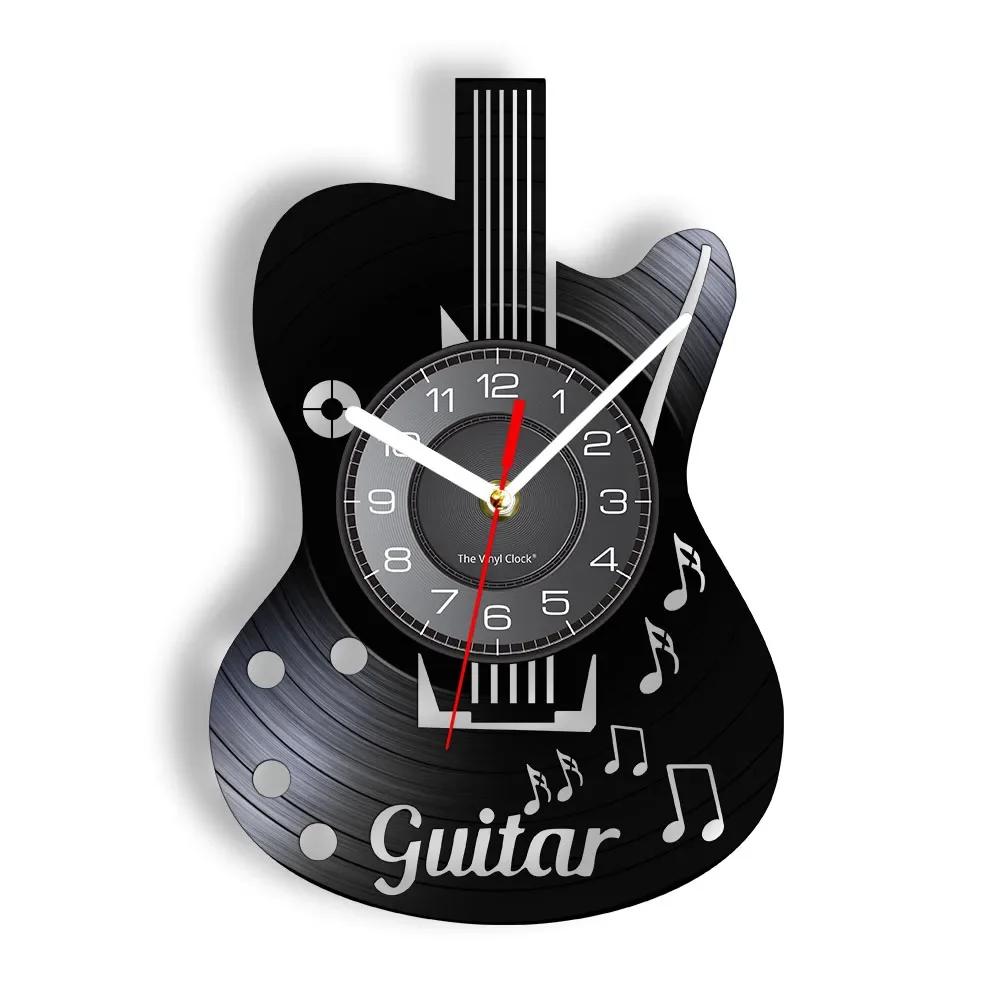 Kreative Rockgitarre Schallplatte Wanduhr Gitarrist Heimdeko Retro Wanduhr Musikzimmer Gitarrenliebhaber Geschenk Wanduhr gray