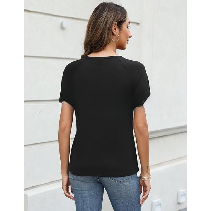 YYFS Women's Fashion Casual Summer Spring Solid Color Print Short Sleeve O-Neck Blouses & Shirts