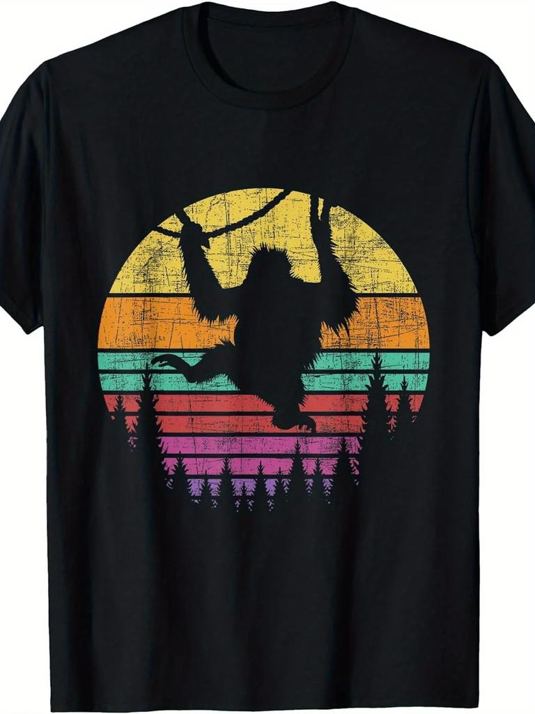 MenS Retro Vintage Hanging Monkey Safari Jungle Graphic TShirt  Inspired Loose Fit Short Sleeve Crew Neck Tee