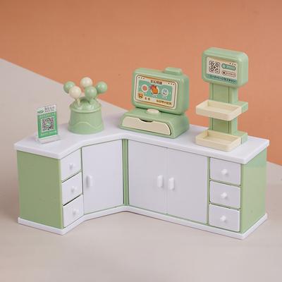 Mini Supermarket Simulation Checkout Page Storage Cabinet Scanning Card Model Ornament Doll House Children Play House Toys