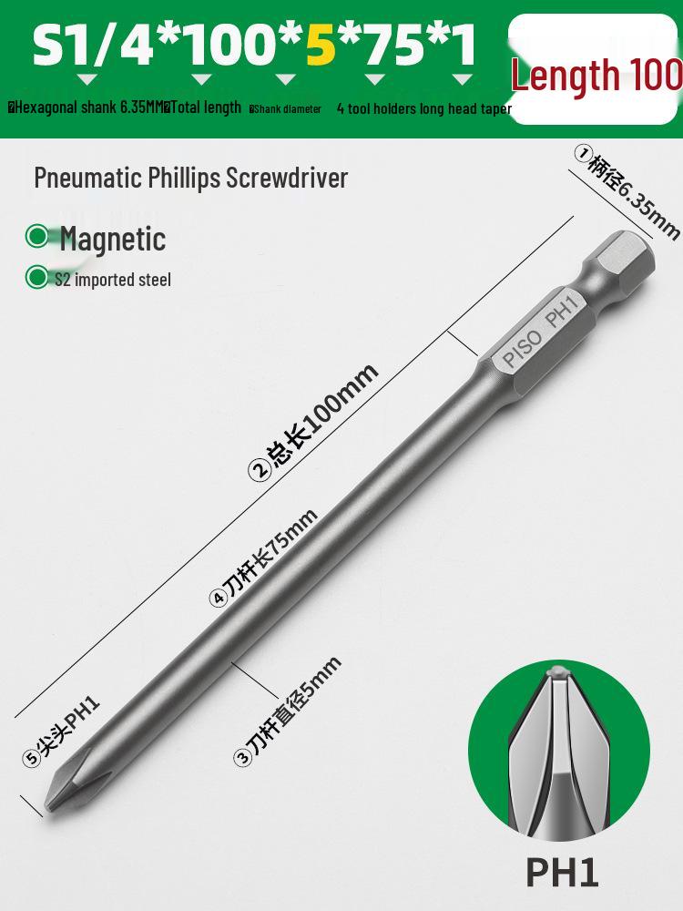 PISO Anti-Slip Cross Extended Rod Strong Magnet Hex PH2 Drill & Screwdriver Bit Set