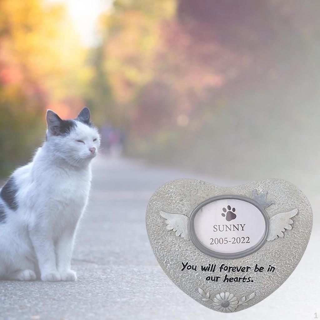 Lapide con Portafoto, Cucciolo di Resina Gattino mbsne, Lapide per Animali Domestici per Decorazioni da Giardino Cortile, Perdita di