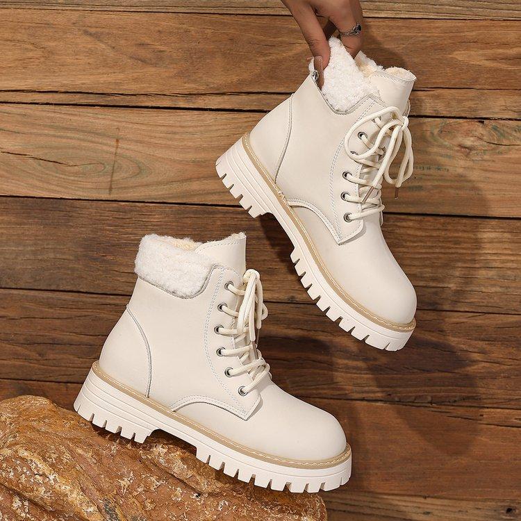 Women's Large Size Soft Sole Fur Mouth Winter Warm Fur One Snow Boots Padded Lined Ankle Boots Non-Slip Hiking Casual Sports Cotton Boots Martin Boots