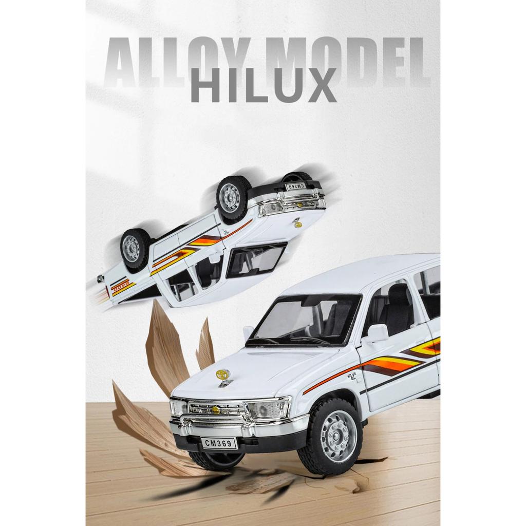 1/32 Toyota Hilux Off Road Pikap Kamyonet Alaşım Metal Diecast Model Araç Minyatür Sesli ve Işıklı Koleksiyon Hediye Çocuk Oyuncak
