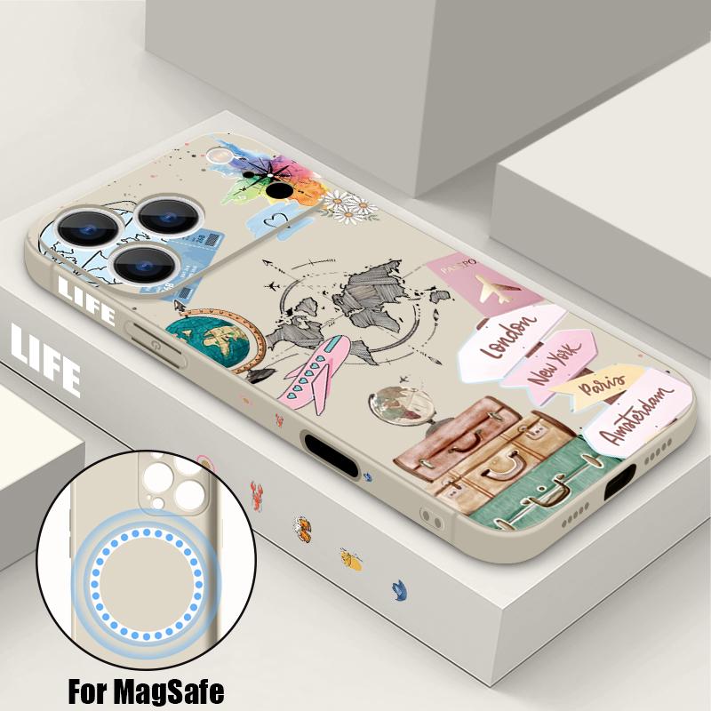 Magnetic For Magsafe Case For iPhone 17 Pro Max Colorful Stars Travel Label Print Soft Silicone Phone Cover For iPhone 16 15 14 13 Pro Max 16e 17e