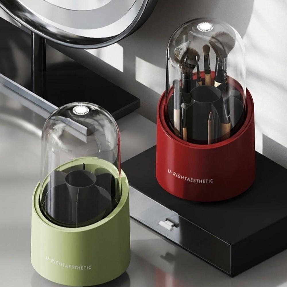 Large Capacity 360° Rotating Makeup Brushes Holder Waterproof Dustproof Cosmetic Storage Box with Lid Space Saving