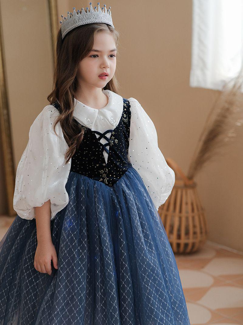 

Платье-сетка с длинными рукавами принцессы Эльзы для девочек на осень/зиму - детский костюм на Хэллоуин 130cm