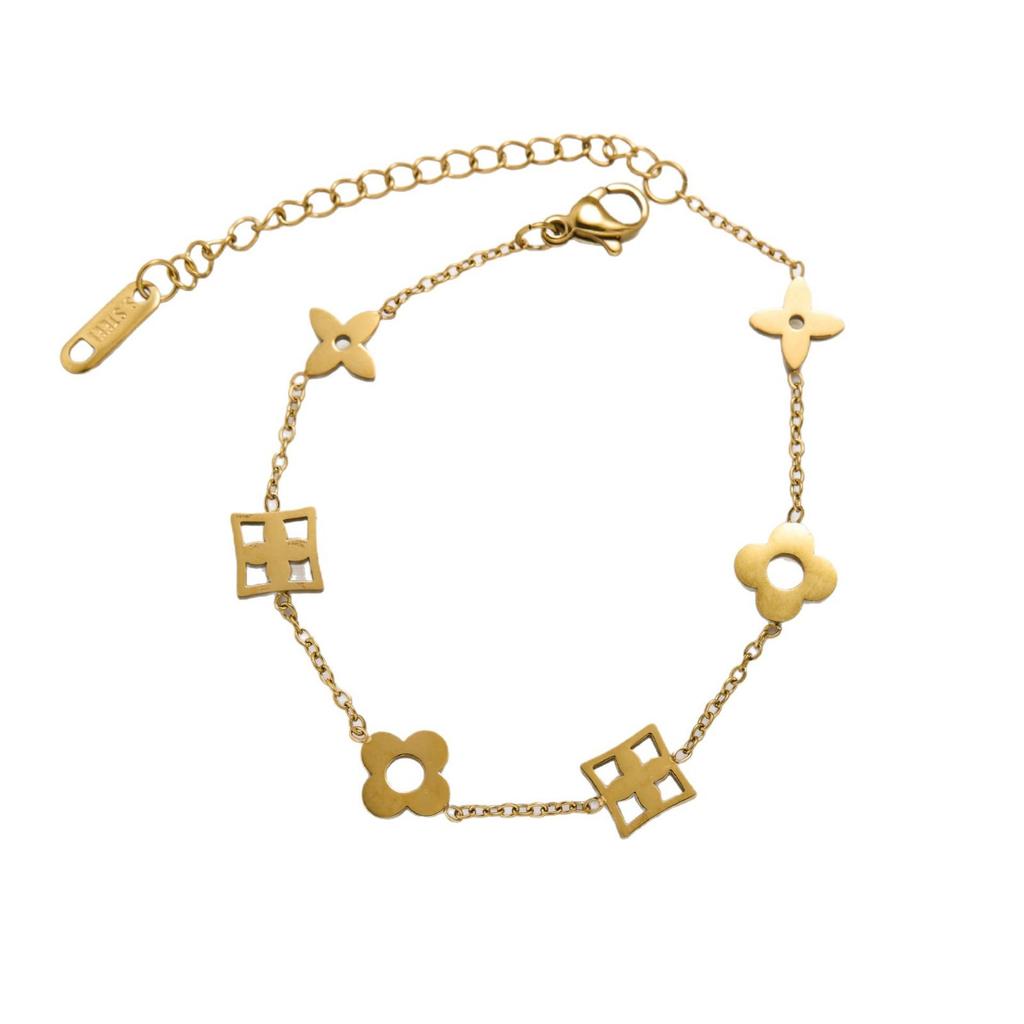 Classic Retro Four-Leaf Clover Titanium Steel Bracelet Female Light Luxury Ins Hundred With 18k Flower Hand Jewelry