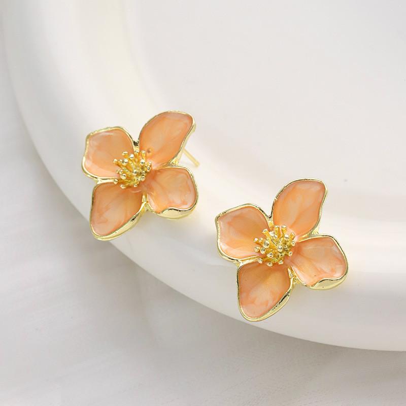 Pinkdudu Vintage Hibiscus Stud Earrings for Women Red Drop Glaze 3D Floral Earrings French Style Jewelry PD2323