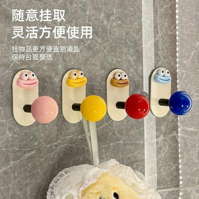 Cute Dopamine Bathroom No Punching Strong Load-bearing Adhesive Hook Home Wall Mounted Hanger Bathroom Clothes Cap Kitchen Hook