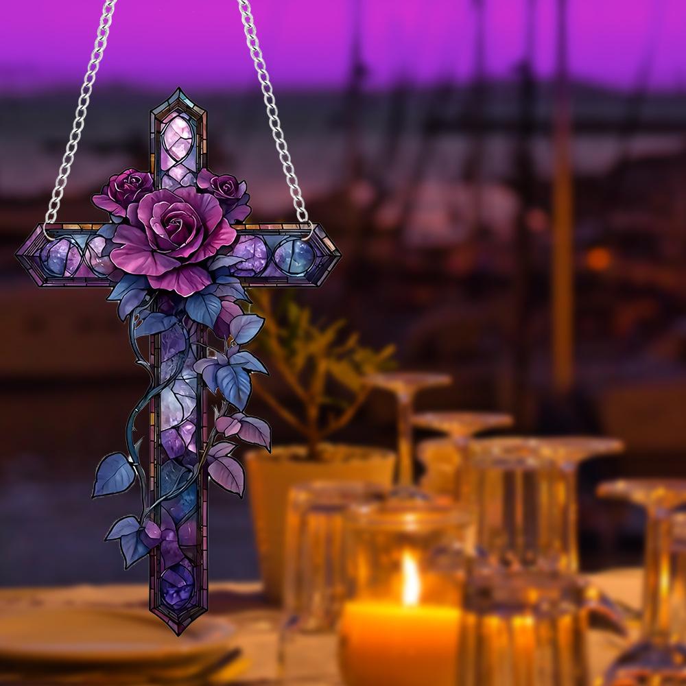 New Style, Religious, Purple Cross, Acrylic, Bedroom and Study, Wall Decoration, Waterproof and Wear-resistant Pendant, Hanging Decoration