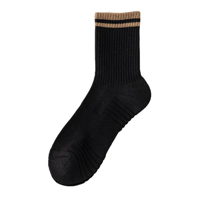 Men's Autumn and Winter Thickened Pure Cotton Wool Loop Bottom Color-blocked Mid-calf Socks, Warm Towel Bottom Anti-odor Sports Long Calf Socks