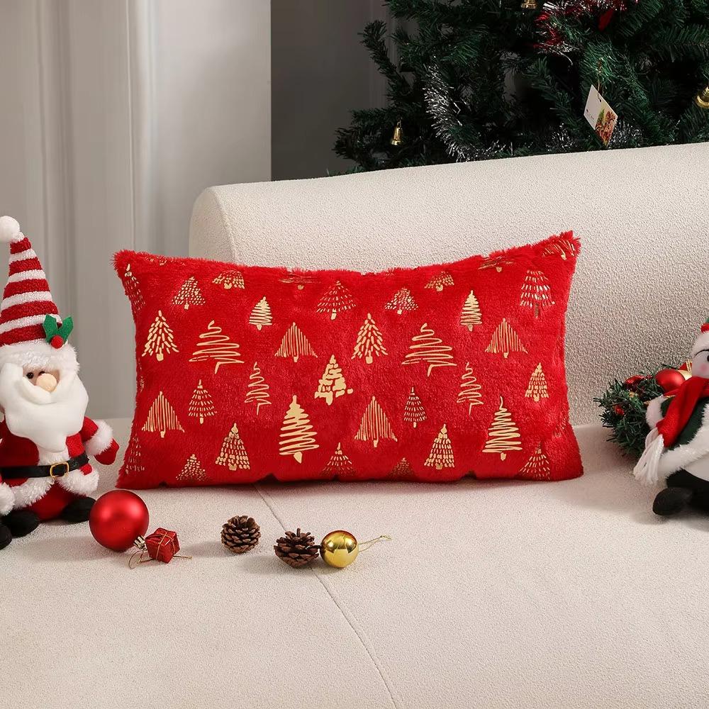 New Foil Print Plush Pillowcases Soft Decorative Throw Cover Sofa Accessories Christmas Tree Pattern Case Home Decor