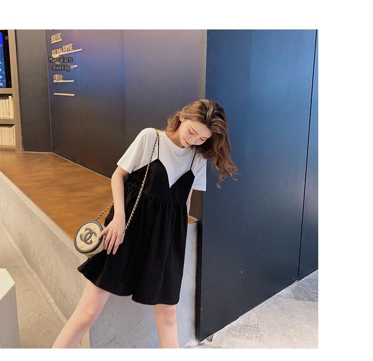 Plus Size Summer Mid-Length Maternity Babydoll Dress – Loose Fit Short Sleeve Two-Piece Look