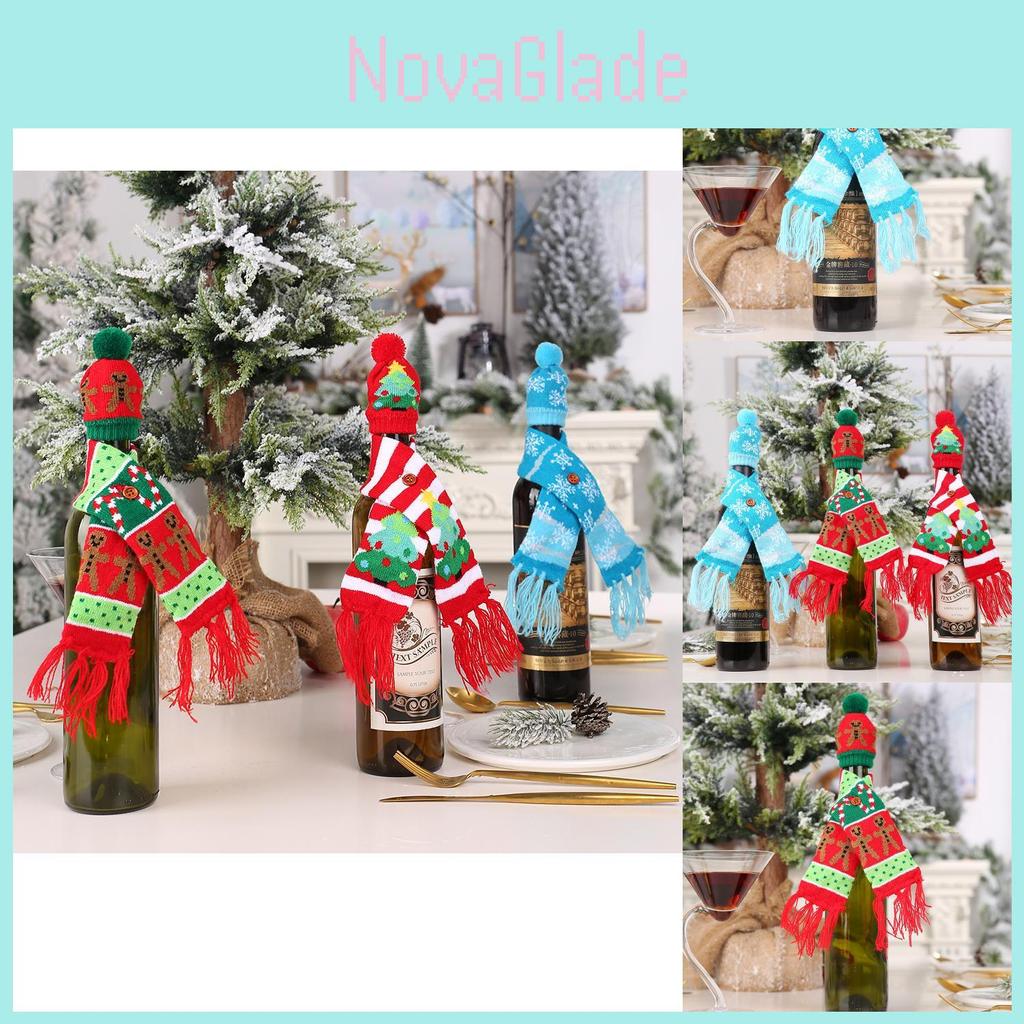 Creative Christmas Wine Bottle Cover Knitted Scarf Style With Festive Designs