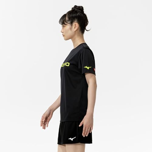 Table Tennis Game Shirt, Short Sleeve, JTTA Certified, Moisture-Wicking, Quick-Drying, Unisex, 82JAB110, Black/Safety Yellow, Size L