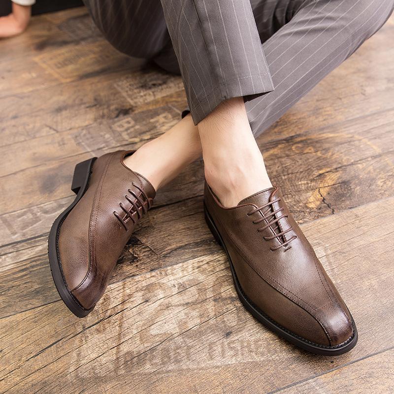 

2025 spring new men s leather shoes business casual single shoes low-top pointed cloth leather shoes 47 коричневый