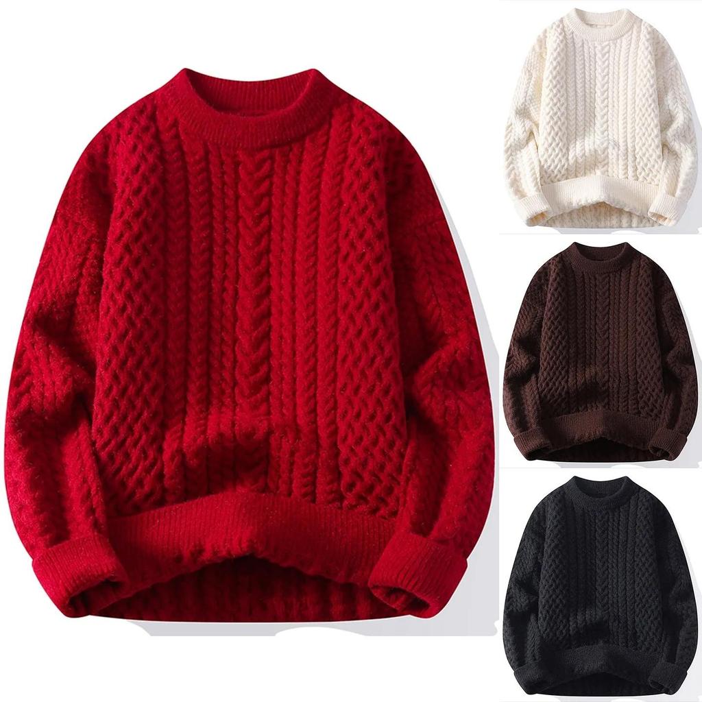Men Trendy Knitted Sweater Men Casual Round Neck Pullover Male Knitted Solid Color Sweater Winter Fashion Mens Kntwear Outwear