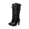 Punk-Plateaustiefel für Damen, mit Schnürung, klobigen High Heels, mittelhohen Stiefeln, schmalem Band und Schleife, Goth Gothic Cosplay Schuhe, Winter